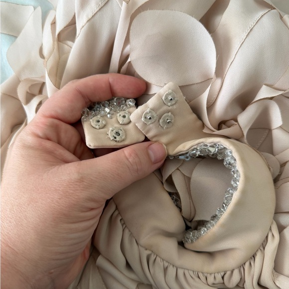 Catherine Regehr Formal Dress T Neck Bejeweled 100% Silk Spiral Hem Pink Medium - Picture 12 of 13